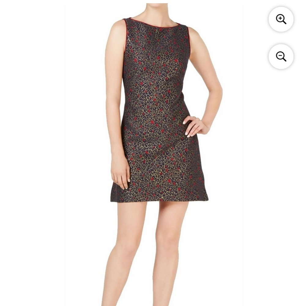 Metallic Leopard Print Jacquard Shift Mini Dress